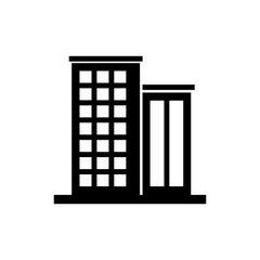 Simple Building Icon, Black Office Tower Symbol Isolated on White Background