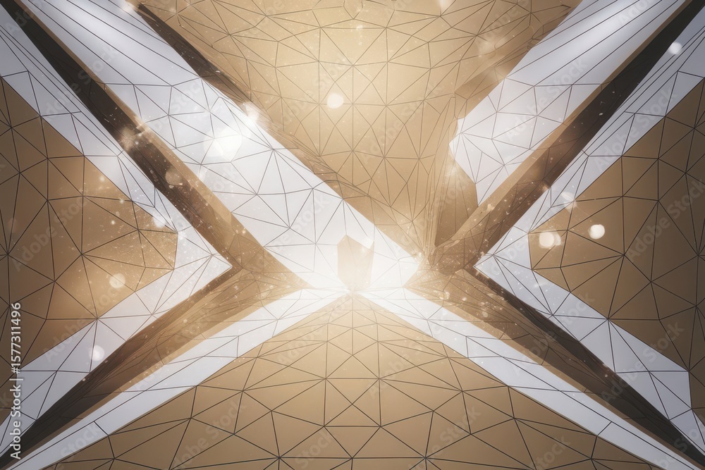 Poster abstract geometric golden surface with a futuristic triangular pattern