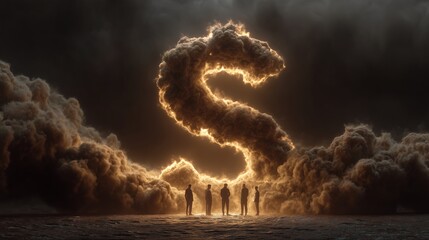 mysterious letter S in the sky, powerful letter S emerging from clouds, symbolic letter S concept