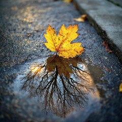 An autumn leaf in the water, autumn, 
yellow, fallen leaf 
