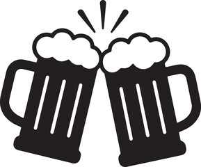 Beer mugs toasting silhouette icon design vector illustration
