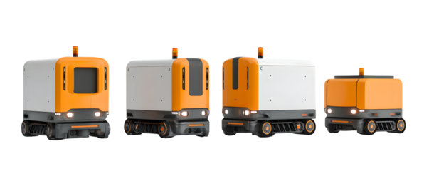 High-Resolution Premium Realistic Four autonomous mobile robots PNG cutout, versatile design element, ideal for marketing materials and presentations, branding, creative projects