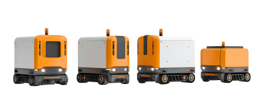 High-Resolution Premium Realistic Four autonomous mobile robots PNG cutout, versatile design element, ideal for marketing materials and presentations, branding, creative projects