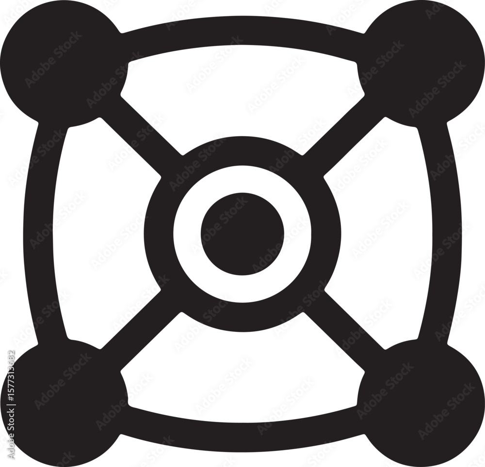Poster minimalist black and white icon representing networking connection and communication concepts.