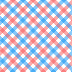 Gingham seamless pattern.Checkered tartan plaid repeat pattern in blue red white.Geometric vector illustration background wallpaper for fabric and prints.