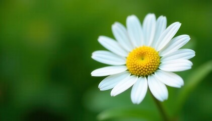Fototapeta premium Close-up of single white chamomile flower, fine detail visible , white, detail, white background