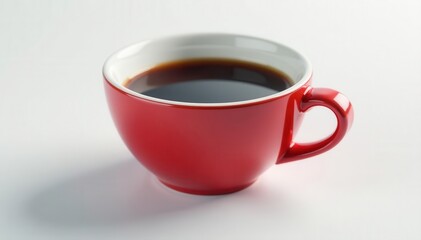 Shiny red coffee cup, polished white surface Bird's-eye perspective , macro photography, white, imagery