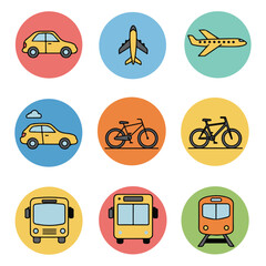Vector Transport Icon Set for Travel - Cars, Airplanes, Trains, Transparent and More