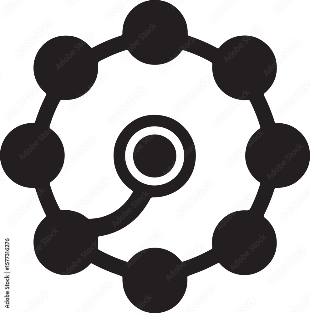 Aufkleber simple black and white molecular structure and network connection concept icon design