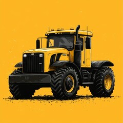 Naklejka premium Yellow tractor stands prominently against an orange backdrop showcasing its robust design and powerful features