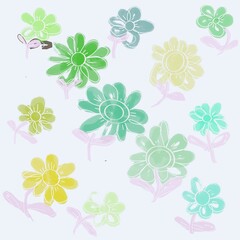 Seamless floral pattern, green, salad flowers on a white background for textiles, wallpapers, backgrounds, prints 