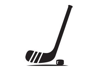 hockey stick logo silhouette and puck vector, hockey stick logo icon silhouette, ice hockey player silhouette vector illustration, hockey stick and puck logo silhouettes vector on a white background