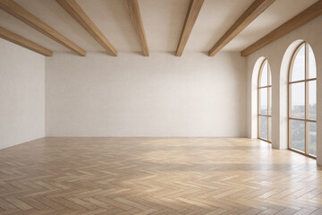 Empty modern interior room boho style 3d illustration
