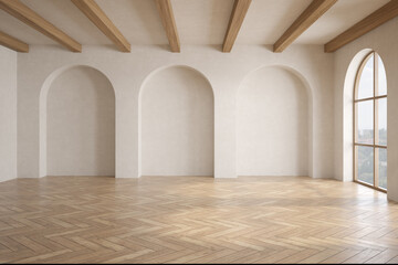 Empty modern interior room boho style 3d illustration
