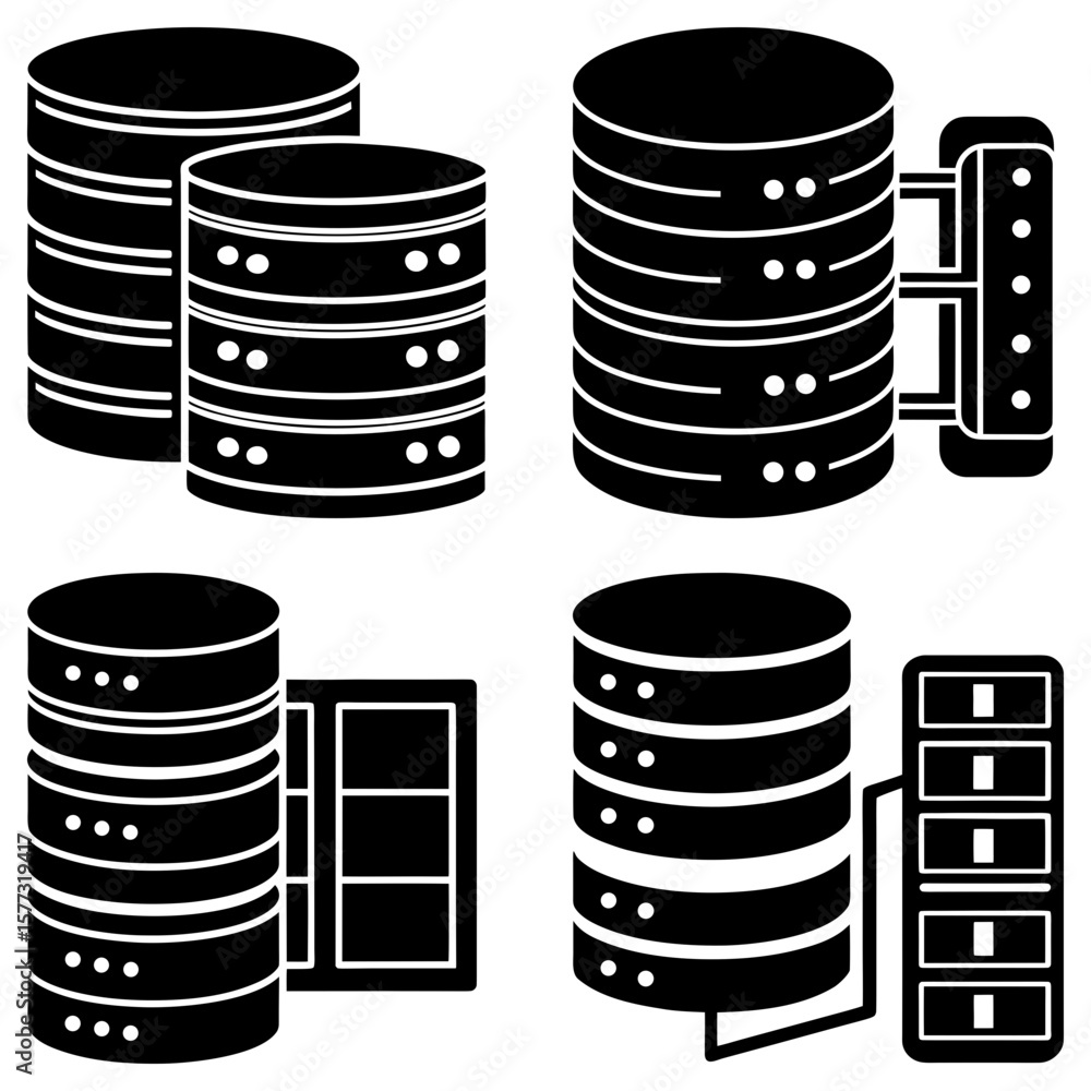 Poster illustration showing multiple database server icons in a vector format for use in technology designs