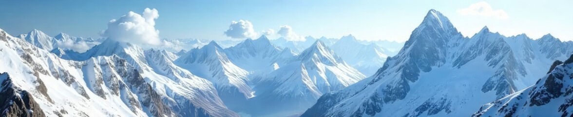 Obraz premium A breathtaking vista of snow-capped peaks, challenging climbers with their icy slopes and rugged terrain Perfect for adventure, travel, and nature themes , habitat, majestic, ascent