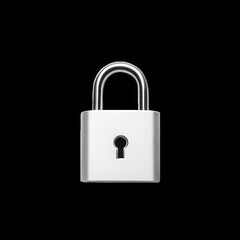 Shiny silver padlock with a keyhole isolated on transparent background isolated on white background
