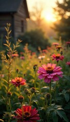 A faded, sepia-toned photograph of a once vibrant garden now overgrown with weeds, symbolizing lost joy and the passage of time The sun shines weakly on the neglected blooms , light, happiness