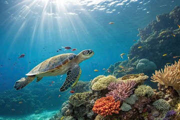 Fototapeta premium green turtle swimming in the sea