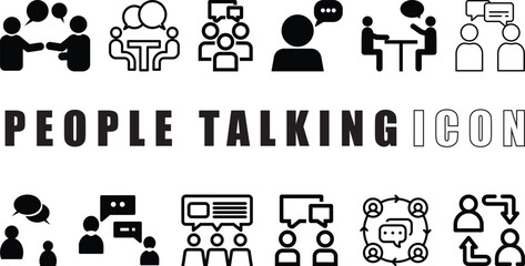 People talking icon, people chat, people dialog, people speak and speech bubble icon set collection