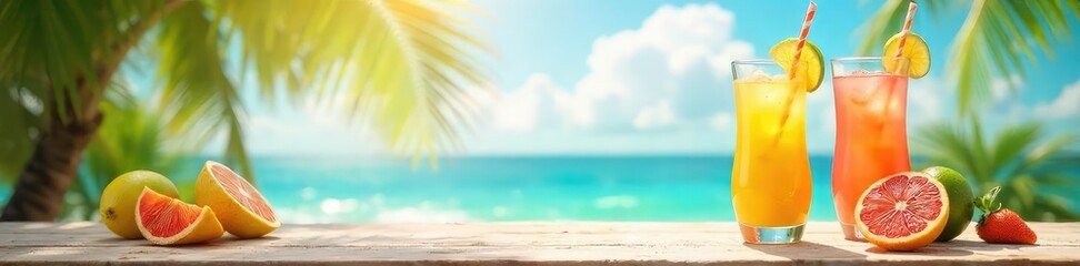 A refreshing summer scene featuring a vibrant tab, sunshine, and cool drinks Perfect for summer themes, travel, and relaxation Ideal for websites, blogs, and social media , tranquil, summer vibes