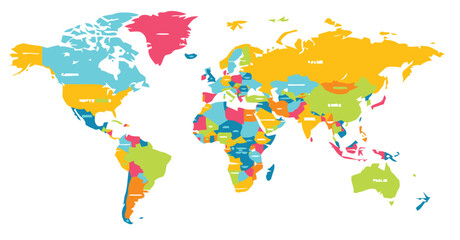 A colorful world map showing continents and countries on white background
