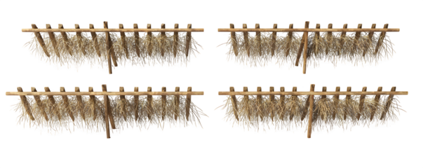 Clean Isolated Studio-Lit Four hay rakes arranged side transparent background, PNG cutout, ideal for web banners and marketing materials, HD asset, premium resource, digital downloads