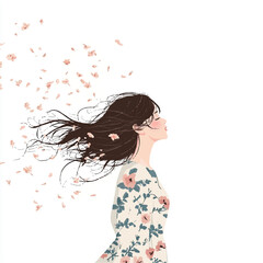 Naklejka premium a girl in floral dress hair blown