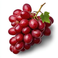 Fototapeta premium Fresh red grapes with water droplets and leaf isolated on white background