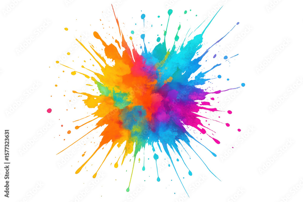 Poster vibrant colors exploding outwards, creating a dynamic and artistic splash effect on a transparent ba