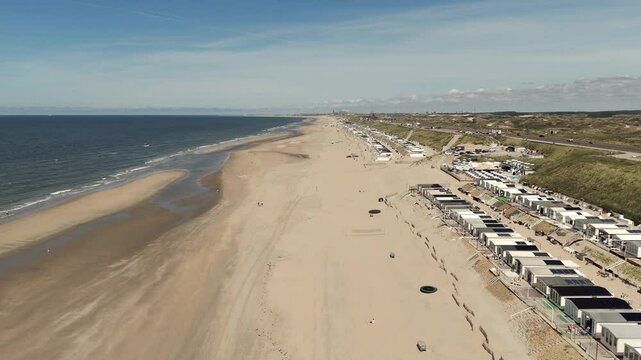 Dutch Beachfront with beach houses, Sea and Dunes &ndash; Zandvoort Aerial