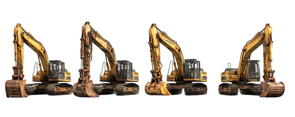 Realistic High-Quality Studio-Lit Four identical crawler excava versatile design element, commercial stock asset, ideal for video overlays and graphic design, mockups, content creation