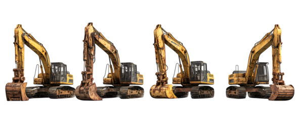 Realistic High-Quality Studio-Lit Four identical crawler excava versatile design element, commercial stock asset, ideal for video overlays and graphic design, mockups, content creation