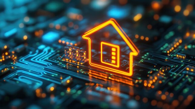 A glowing energy efficiency rating icon on a virtual screen, emphasizing sustainable house building and energy audits.