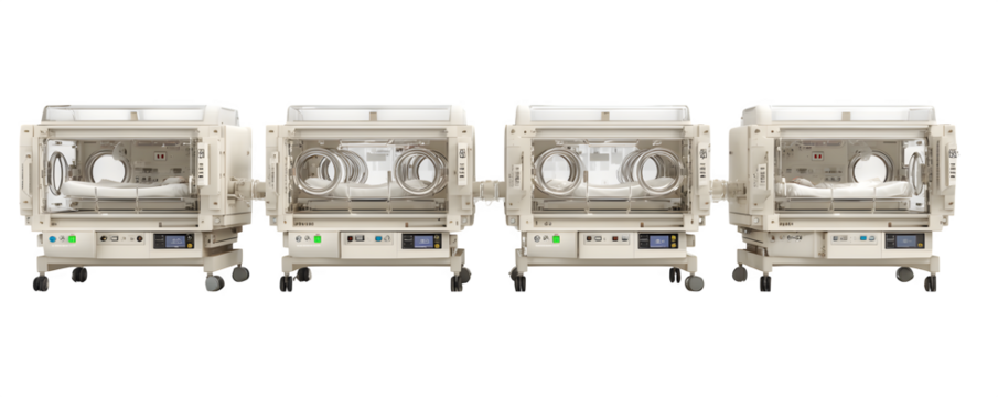 Realistic High-Quality High-Resolution Four incubators for newborns versatile design element, digital artwork, ideal for advertising and graphic design, mockups, content creation