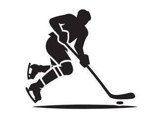 Obraz premium hockey stick logo silhouette and puck vector, hockey stick logo icon silhouette, ice hockey player silhouette vector illustration, hockey stick and puck logo silhouettes vector on a white background