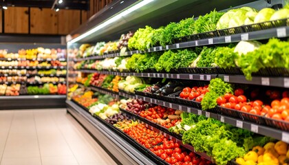 Grocery store produce section, brightly lit