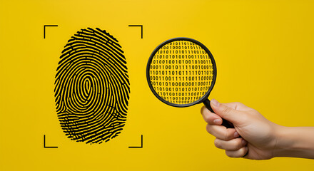 Fingerprint identification, magnified detail, security, biometric, technology.