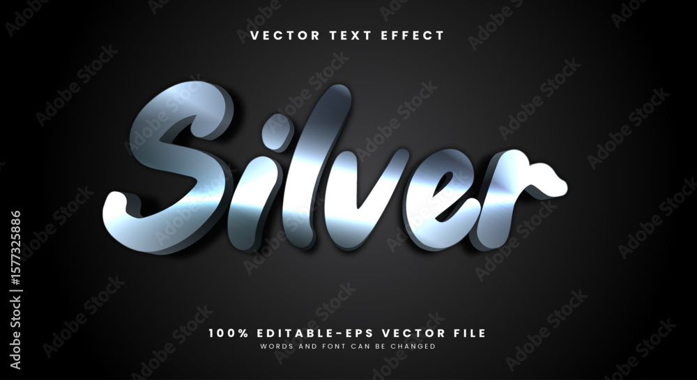 Poster silver 3d editable text effect template suitable for shiny style