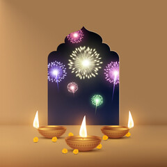 Happy Diwali - festival of lights colorful poster template design with decorative diya lamp. vector illustration. Indian festival of lights Happy Diwali, holiday Background, Diwali celebration.