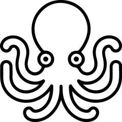 Stylized black line art illustration of an octopus with eight tentacles and two eyes
