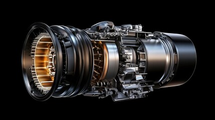 Detailed Close-Up of a Jet Engine Turbine Assembly Technology Component
