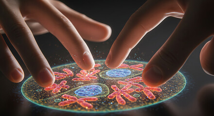 Human Fingers Interacting with Cell Structures on a Digital Interface