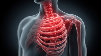 A detailed illustration of the human ribcage highlighting the anatomical structures. Perfect for educational purposes, anatomy studies, and medical presentations.