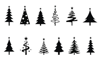 Obraz premium Festive Christmas Tree Icons in Black for Seasonal Graphic Design