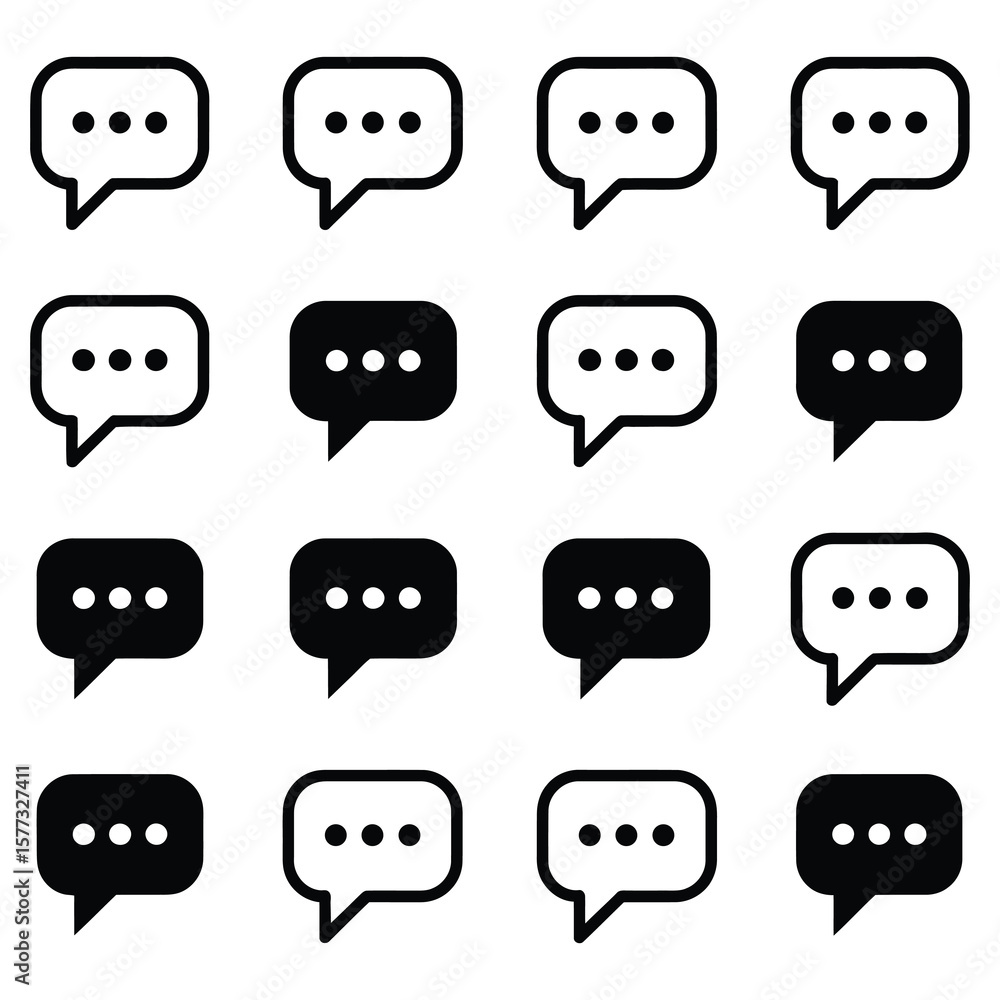 Fototapete speech balloon vector set featuring line and solid styles for text, message, and comment indicators