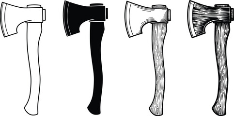 Four axes in different styles isolated on a white background design