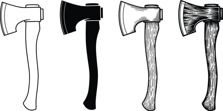 Four axes in different styles isolated on a white background design