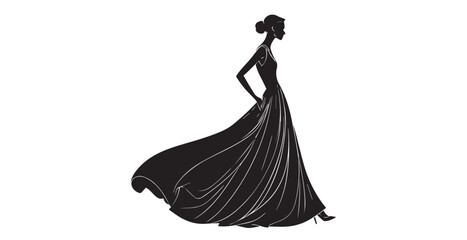 Elegant woman in a flowing black gown with a stylish updo silhouette