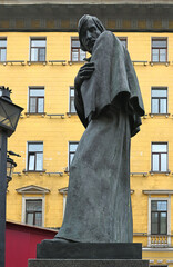 Monument to Nikolai Vasilyevich Gogol on Malaya Konyushennaya Street in St. Petersburg, bronze statue of famous Russian writer
